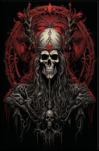 Gothic Skull Fantasy Art Poster with Red Rose