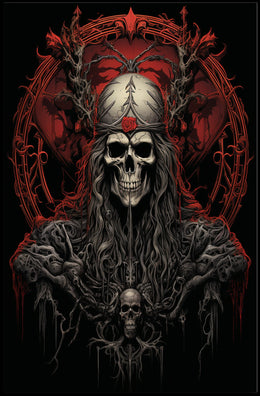 Gothic Skull Fantasy Art Poster with Red Rose
