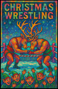 Reindeer Wrestling Festive Poster: Whimsical Holiday Art