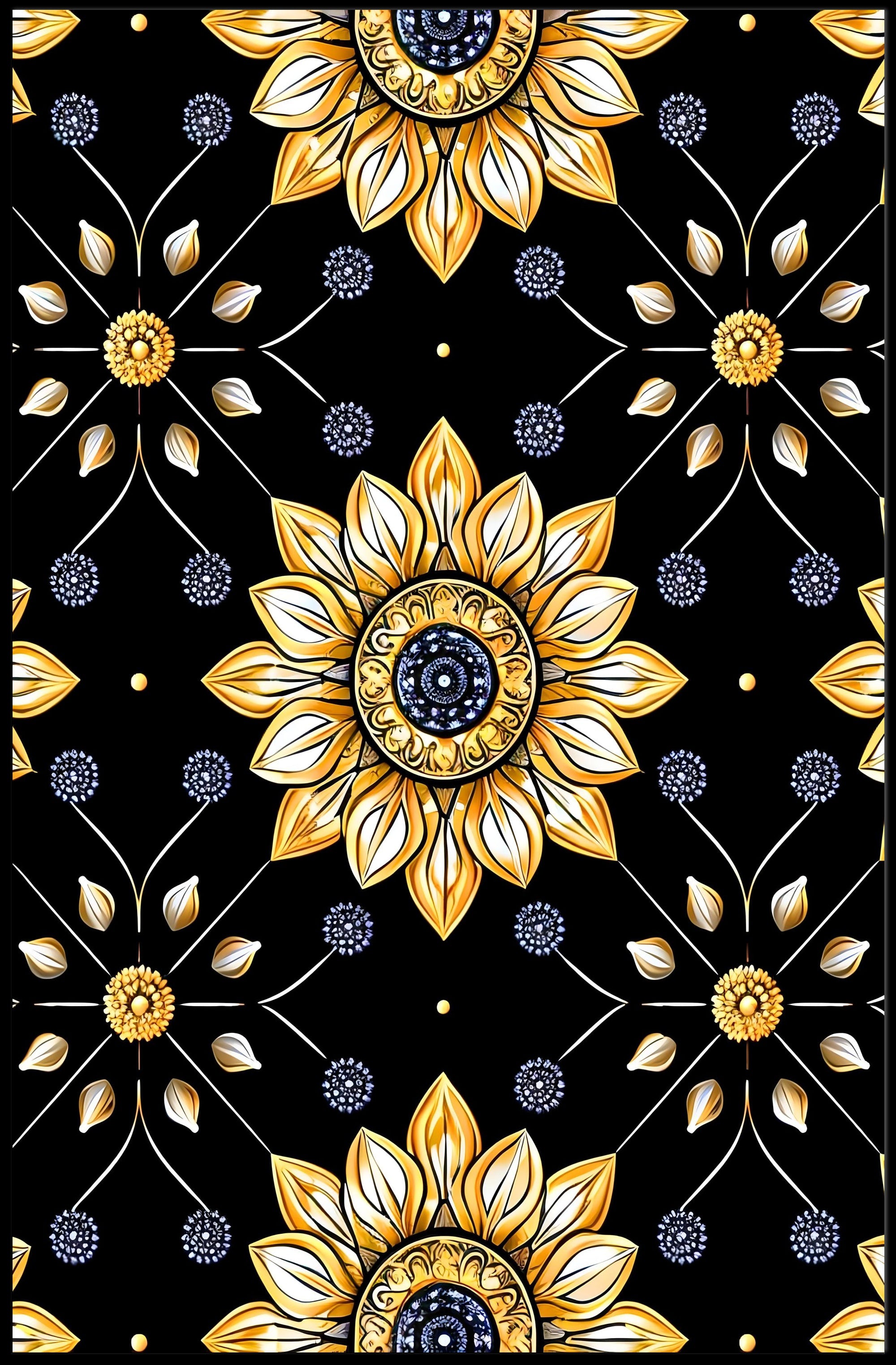 Golden Floral Elegance Wall Art Print