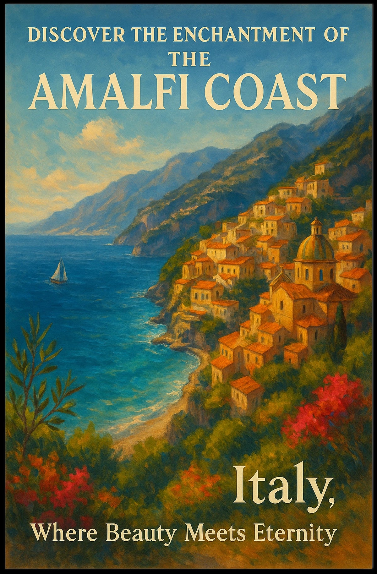 Amalfi Coast Romantic Seascape Art Poster Print