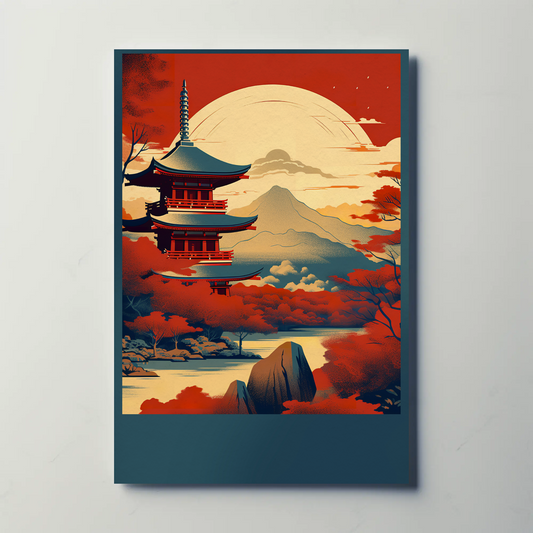 Mount Fuji Pagoda Japan Landscape Vintage Travel Poster