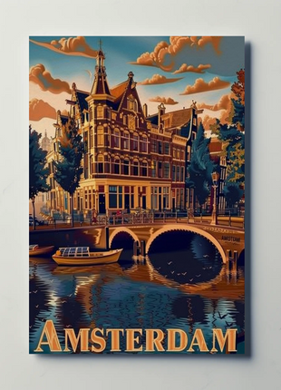 Amsterdam Canals Historic Architecture Boats Scenic Travel Poster