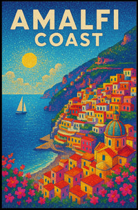 Amalfi Coast Poster Wall Art for Coastal Home Decor