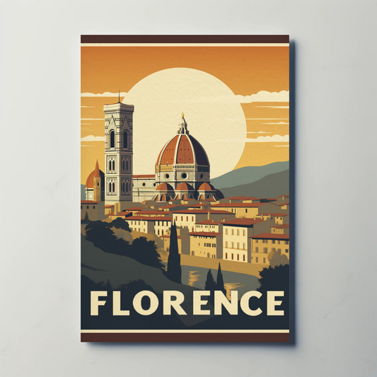 Florence Italy Cathedral Sunset View Travel Poster