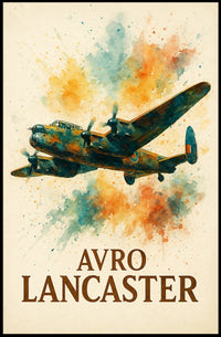 Avro Lancaster WWII Bomber Watercolor Art Poster