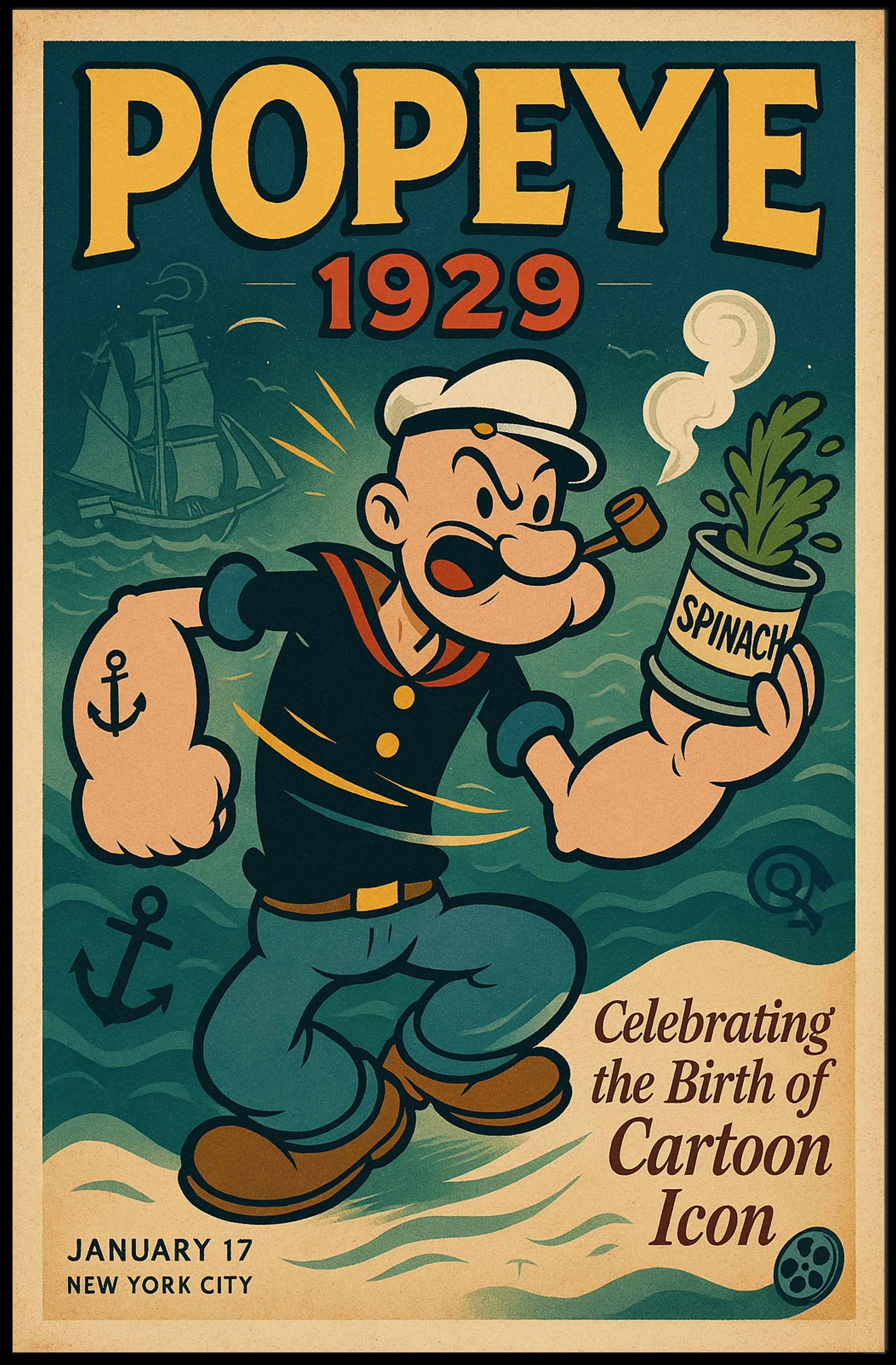 Classic Popeye Nostalgia with Vintage Nautical Theme Pop Culture Poster