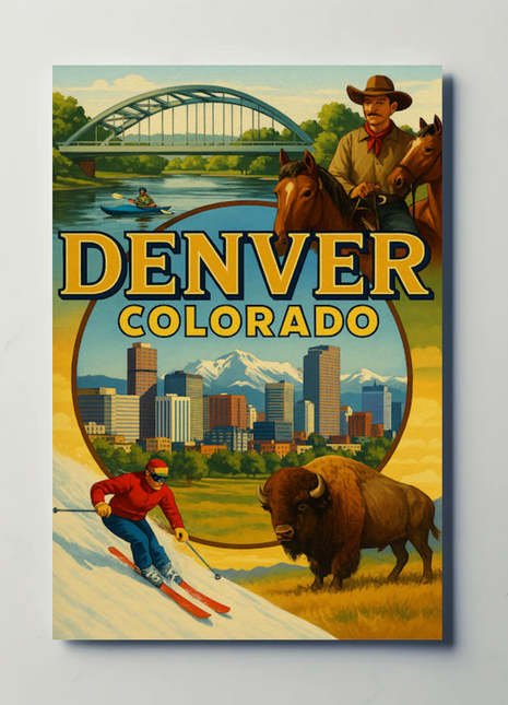 Denver Colorado Ski Rodeo Skyline Travel Poster