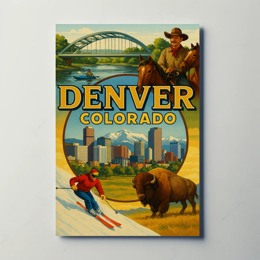 Denver Colorado Ski Rodeo Skyline Travel Poster