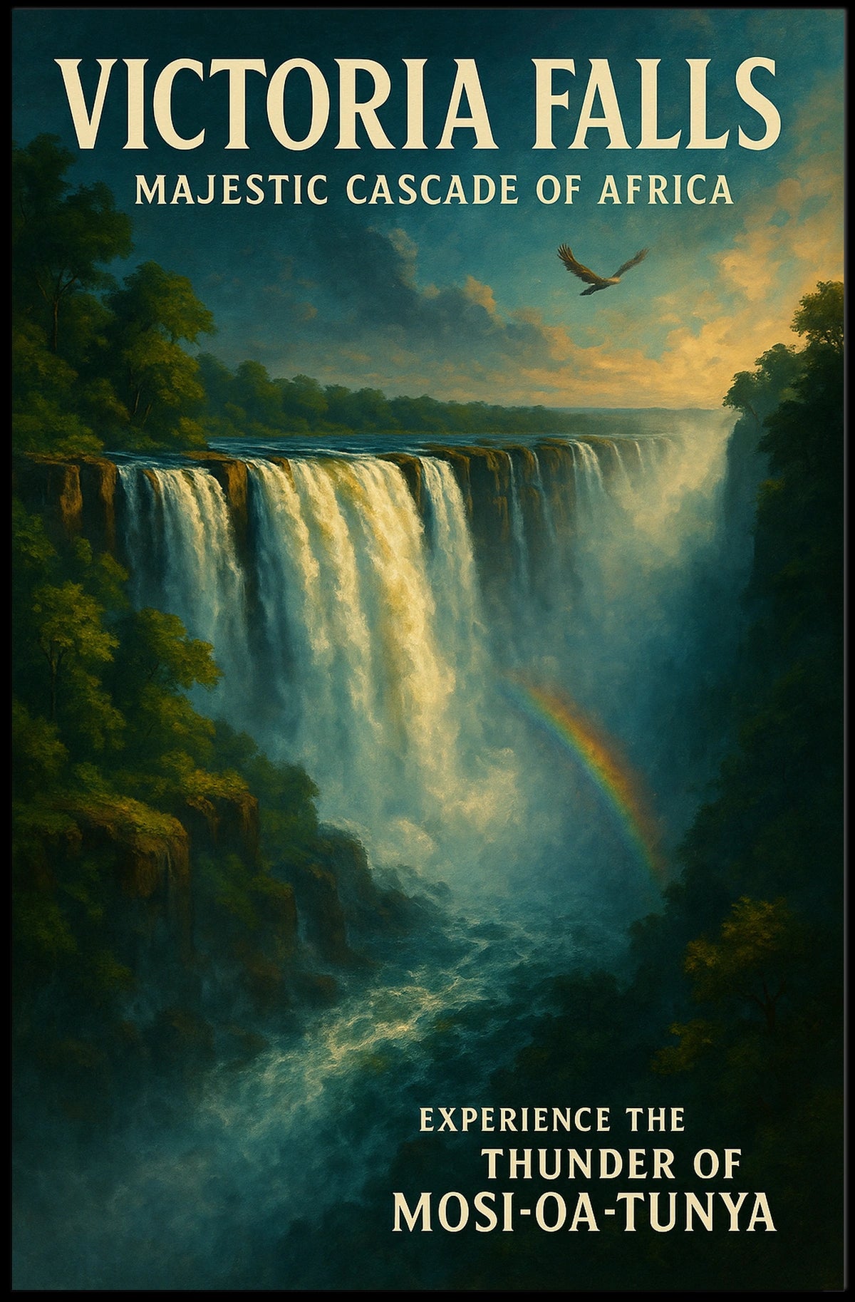 Victoria Falls Waterfall Rainbow Nature Poster