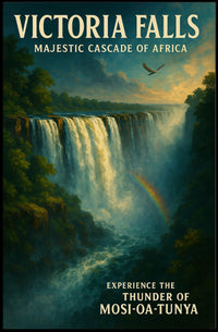 Victoria Falls Waterfall Rainbow Nature Poster