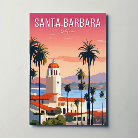 Santa Barbara California Palm Coast Sunset Travel Poster