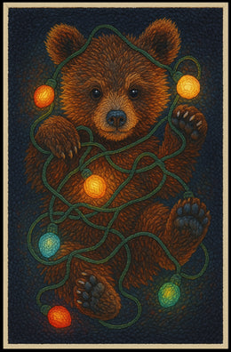 Festive Bear With Lights Poster