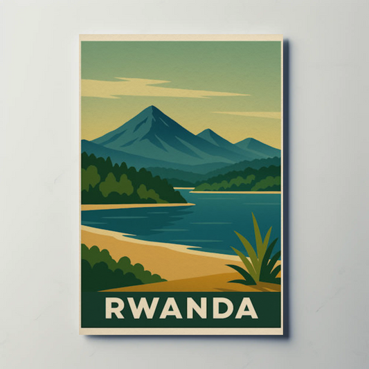 Rwanda Lake and Mountains Modern Poster Travel