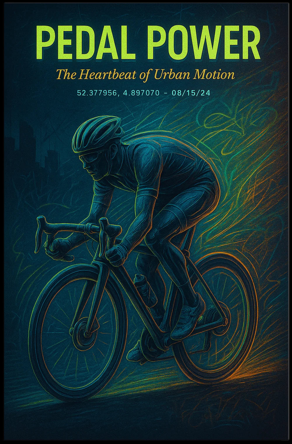 Cycling Energy in Urban Motion Sports Poster PosterGoat