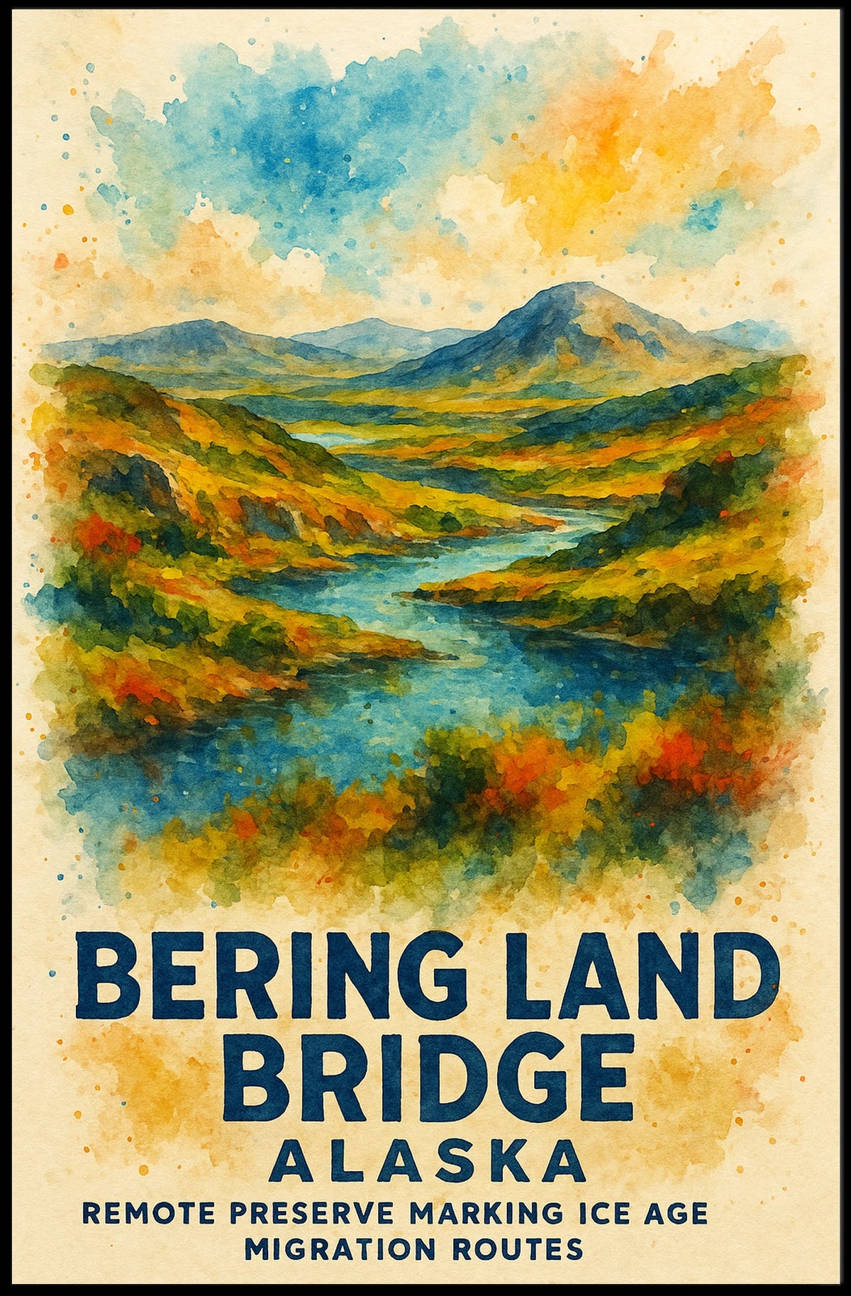 Bering Land Bridge Watercolor Vintage Poster Art