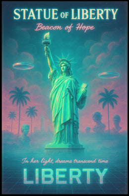 Liberty in Neon Dreams Futuristic Sci-Fi Poster