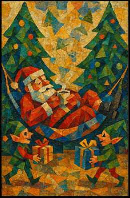 Festive Santa Claus in Hammock Christmas Poster