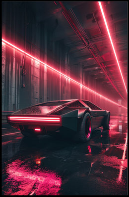 Futuristic Cyberpunk Car Poster: Neon Tunnel Vision PosterGoat