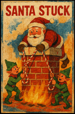 Santa Stuck in Chimney Humor Christmas Pop Culture Poster