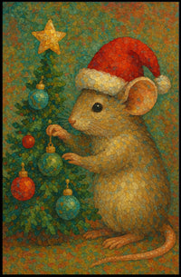 Festive Mouse and Christmas Tree Poster