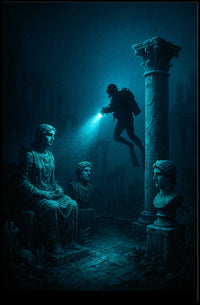 Underwater Ruins Exploration Art Print Poster PosterGoat