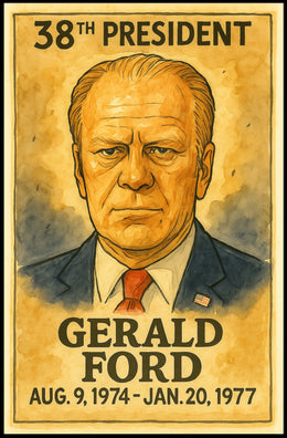 Gerald Ford 38th President of the United States Exaggerated Cartoon Sketch Poster