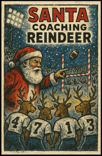 Santa's Reindeer Football Team Vintage Poster