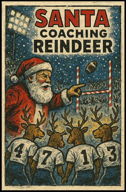 Santa's Reindeer Football Team Vintage Poster