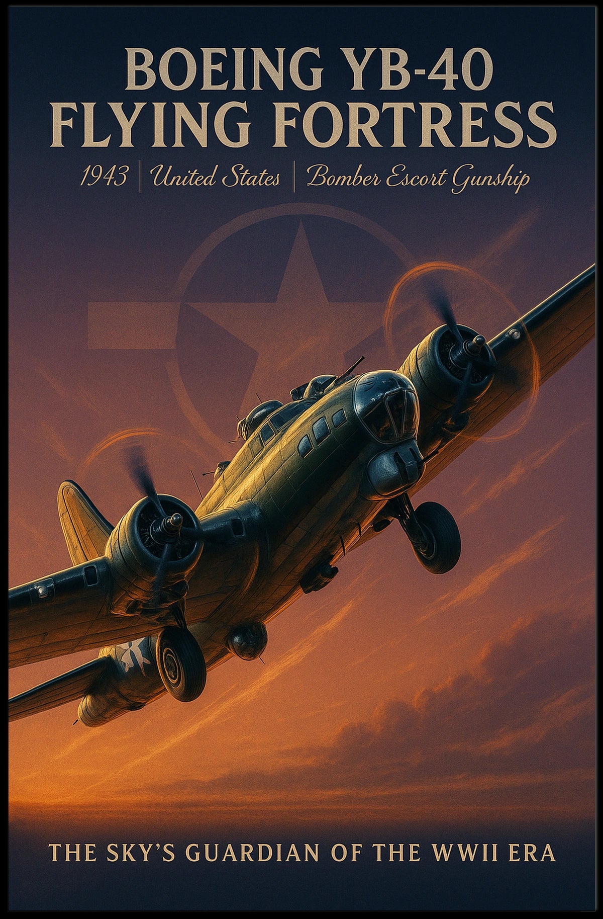 Boeing YB-40 WWII Bomber Vintage Art Poster