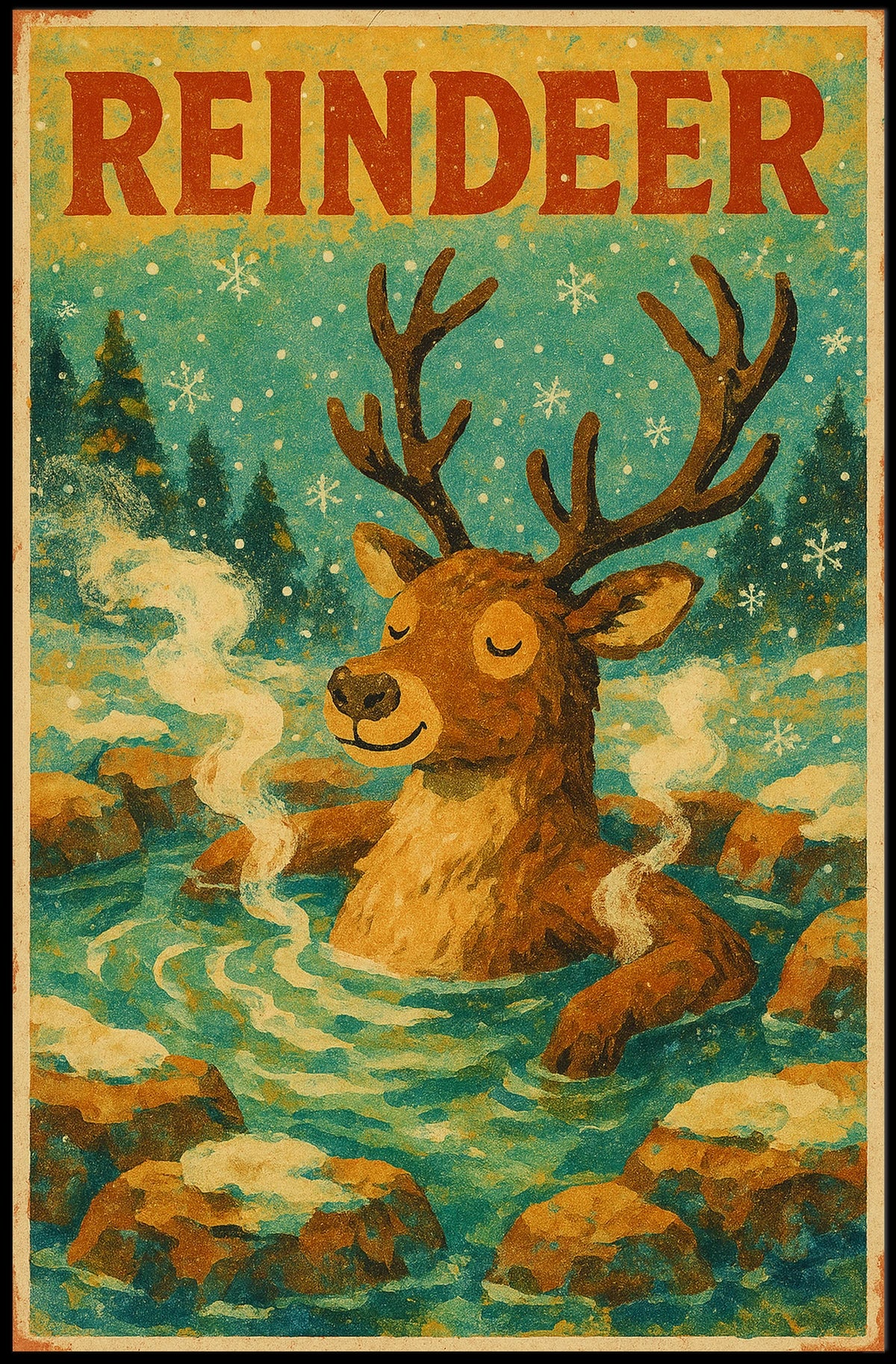 Relaxed Reindeer in Nature Animal Poster