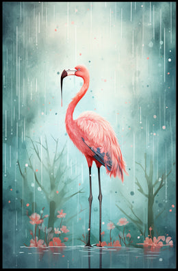 Flamingo In The Rain Poster