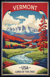 Vermont Autumn Scene Vintage Travel Poster