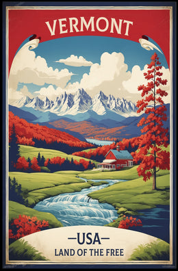 Vermont Autumn Scene Vintage Travel Poster