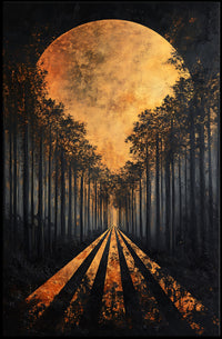 Surreal Forest Road with Celestial Body Artistic Poster