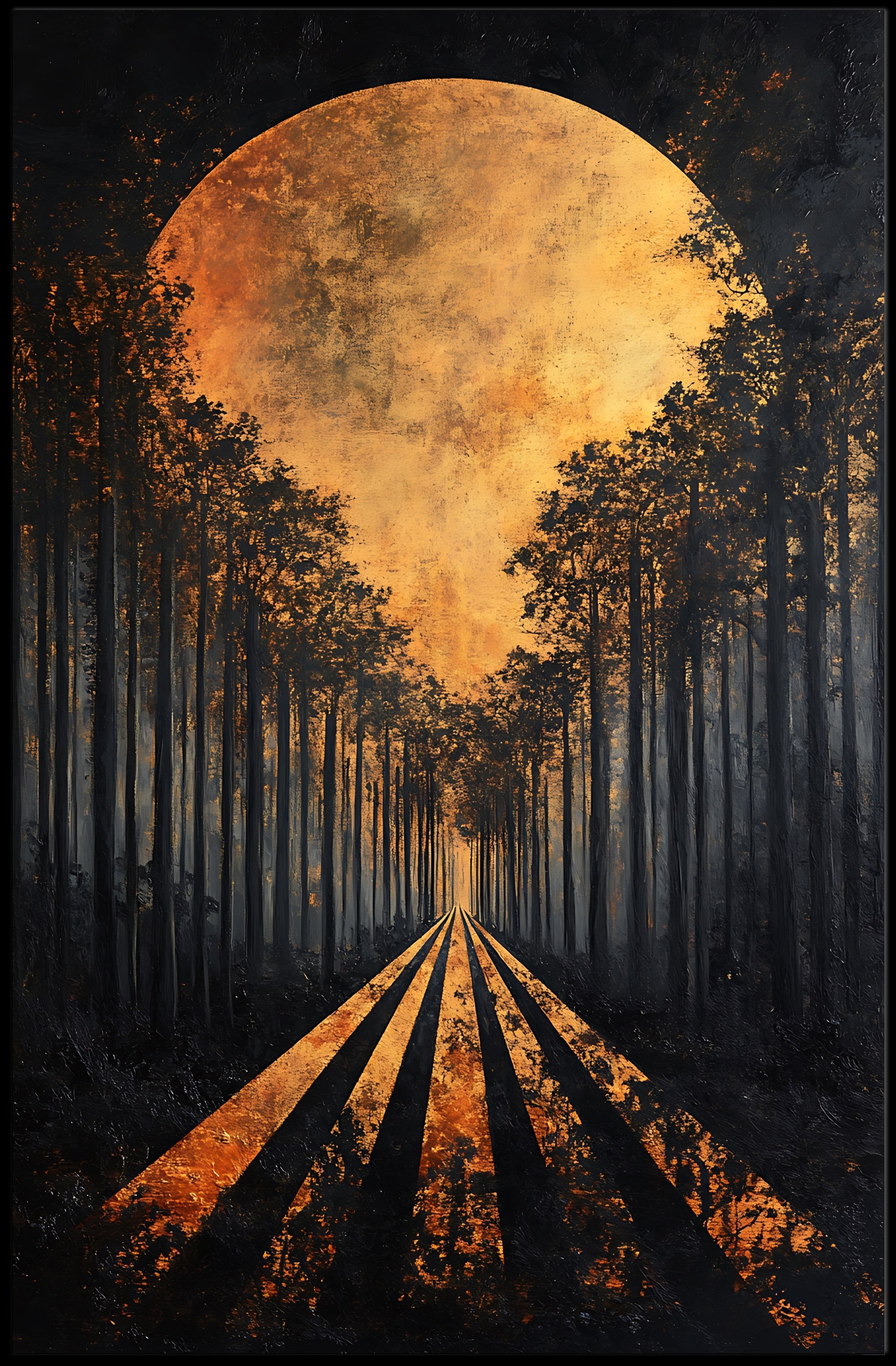 Surreal Forest Road with Celestial Body Artistic Poster