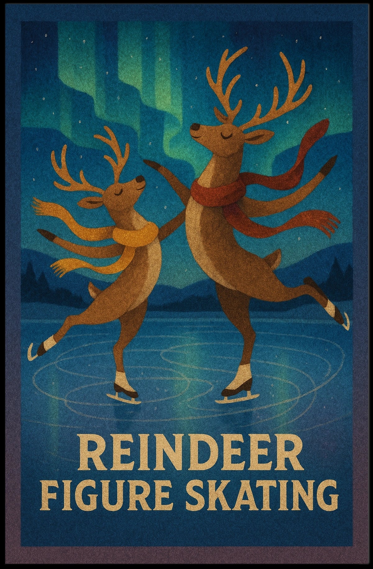 Reindeer Figure Skating Enchantment - Fantasy or Mythology Poster