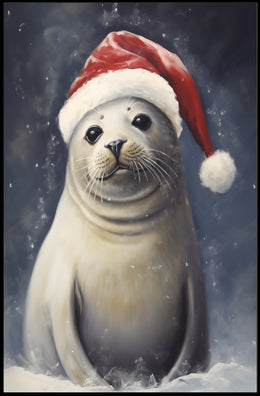 Festive Seal In Santa Hat Poster
