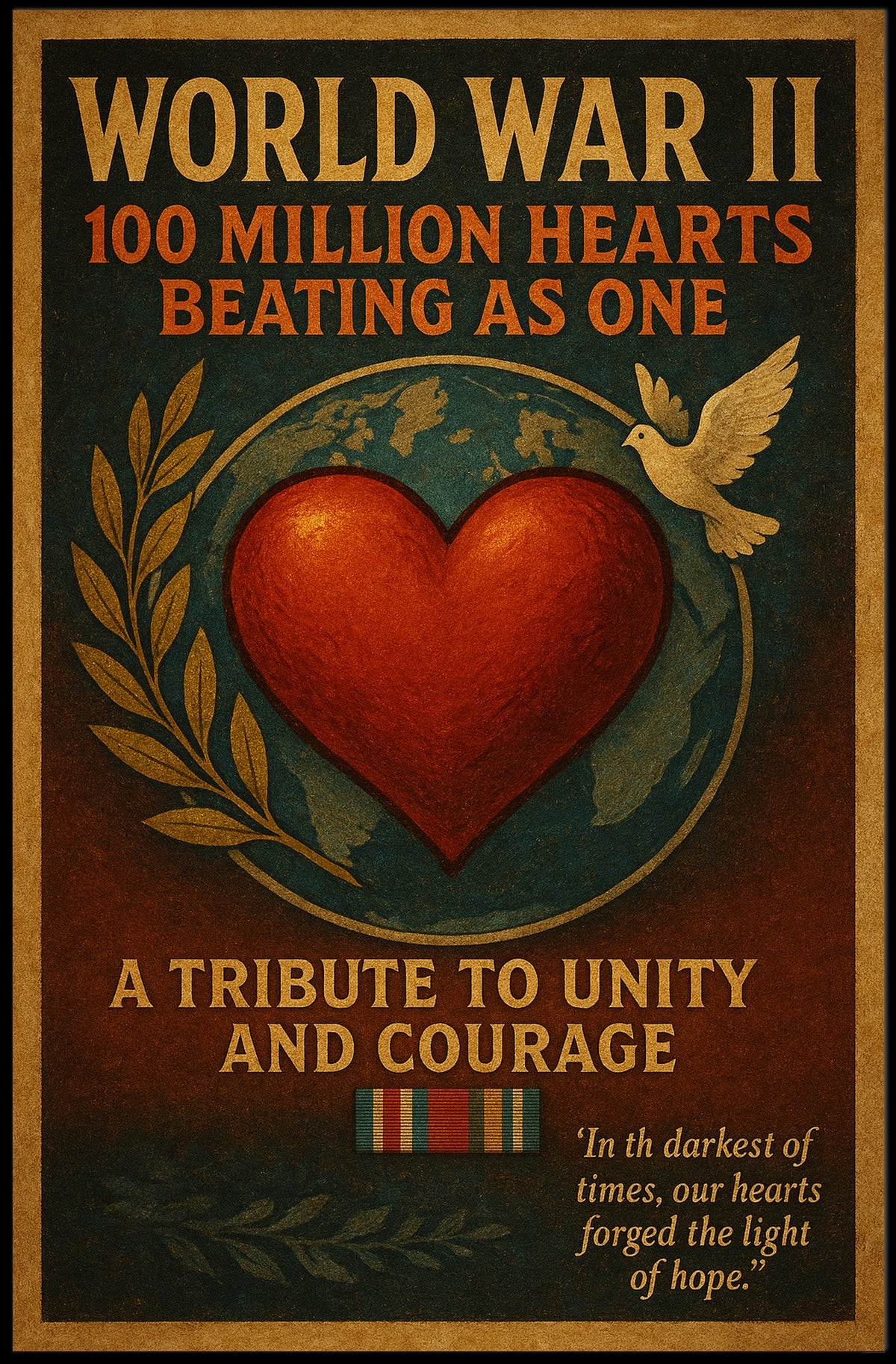 World War II Unity Courage Vintage Poster