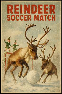 Reindeer Soccer Match Vintage Christmas Poster