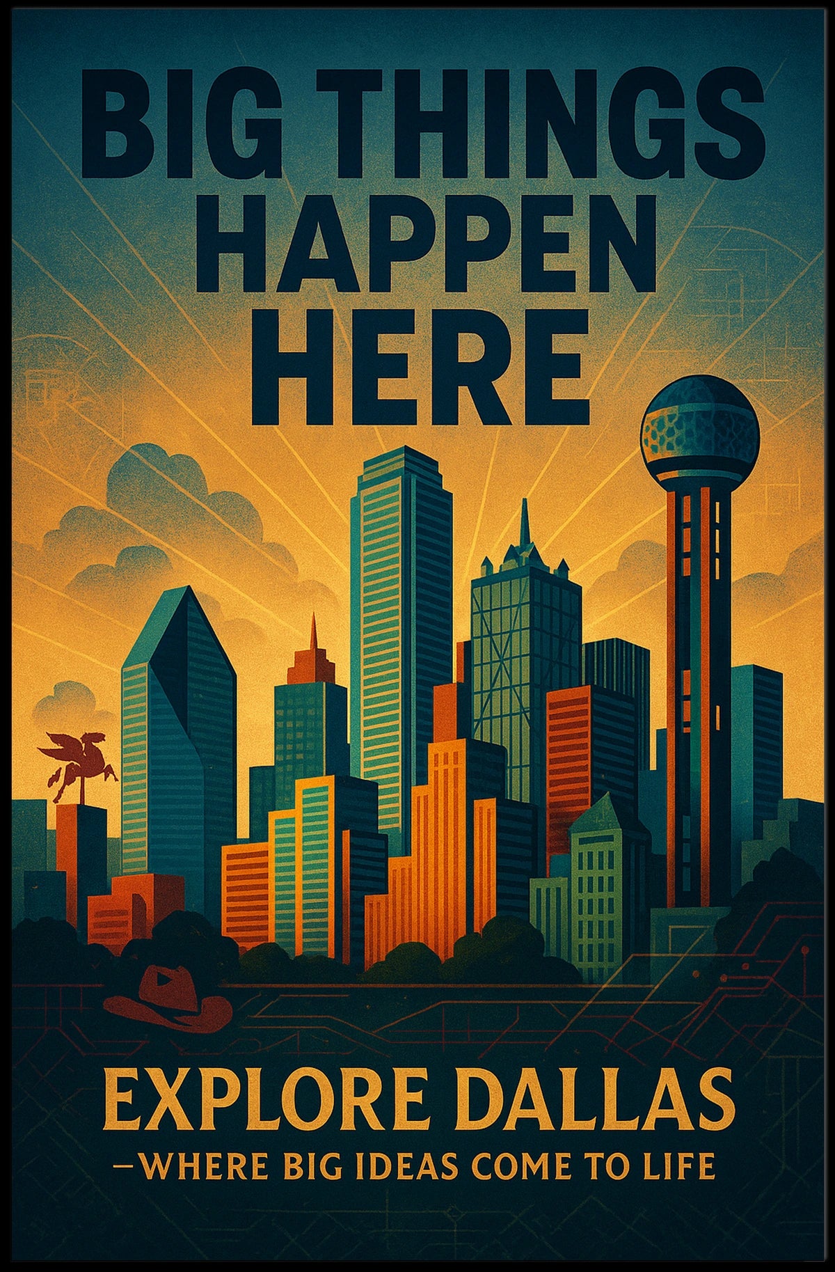 Explore Dallas Big Things Happen Here Poster
