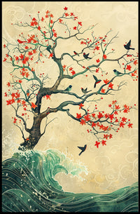 Tranquil Tree and Sea Harmony Art Poster PosterGoat