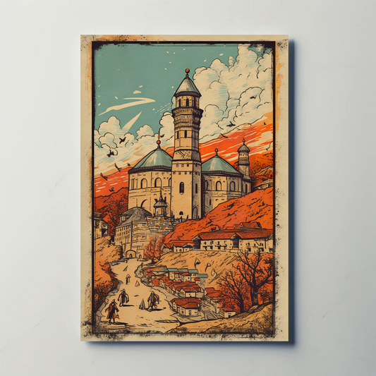 Eastern Fortress And Red Sunset Village Travel Poster