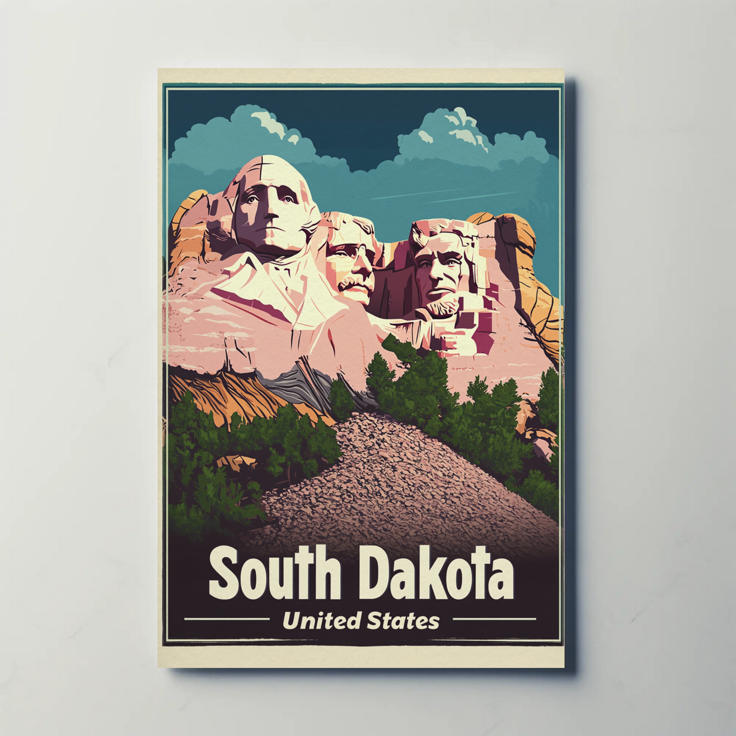 Mount Rushmore United States South Dakota Vintage Travel Poster