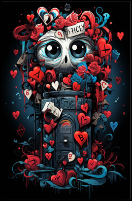 Whimsical Skull Art Poster with Hearts & Roses