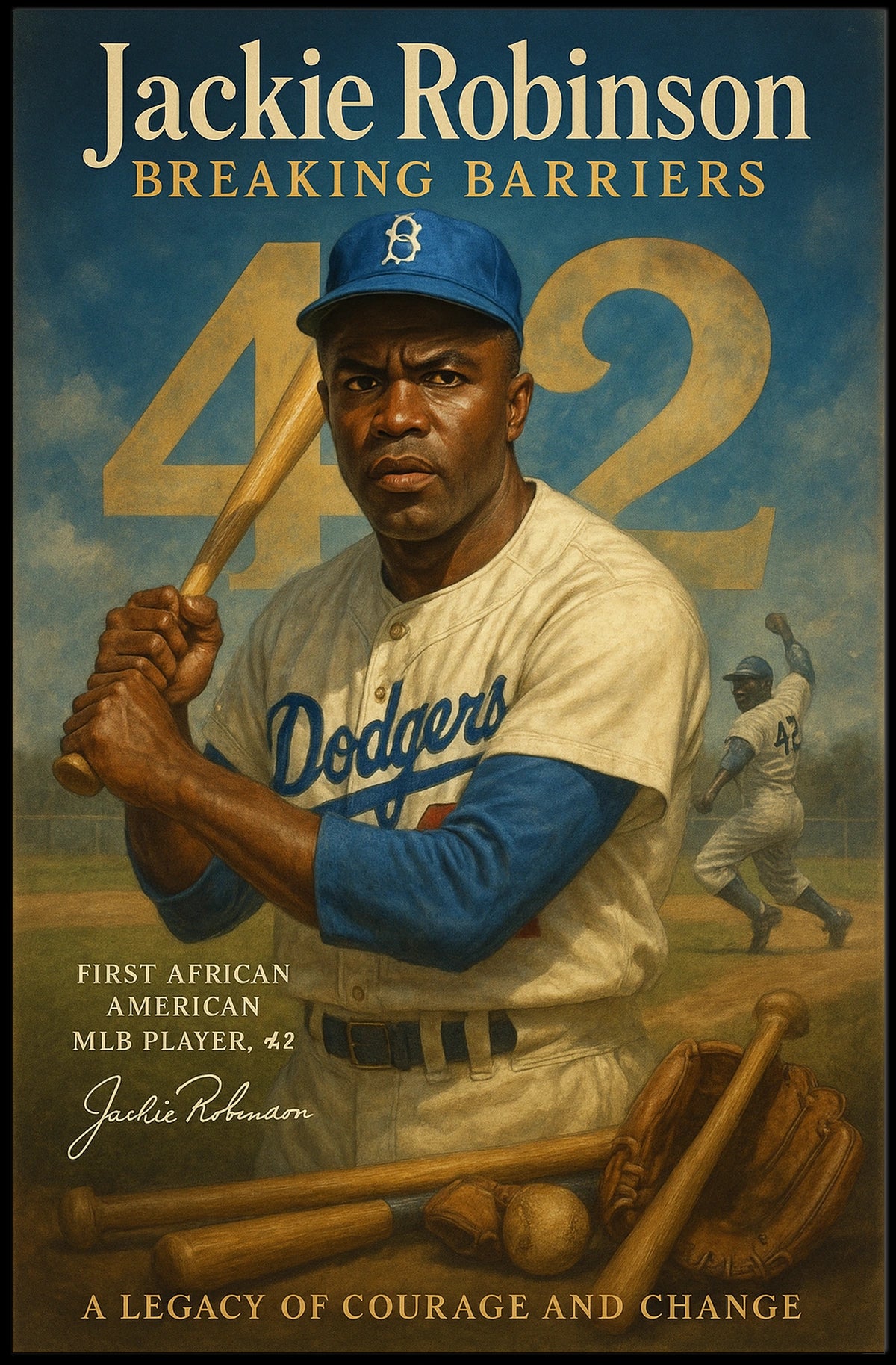 Jackie Robinson Vintage Sports Poster