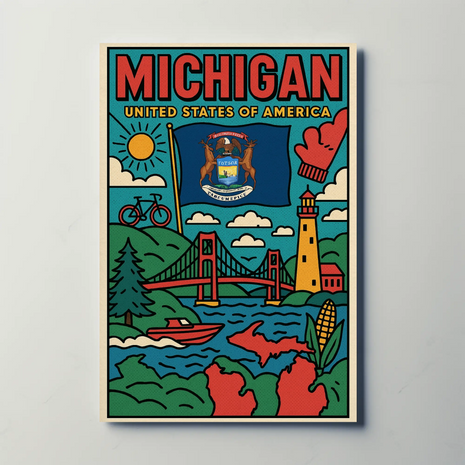 Vibrant Michigan Landmarks Travel Poster