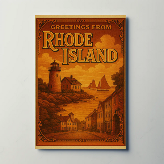 Greetings From Rhode Island Coastal Vintage Lighthouse Travel Poster Travel Poster