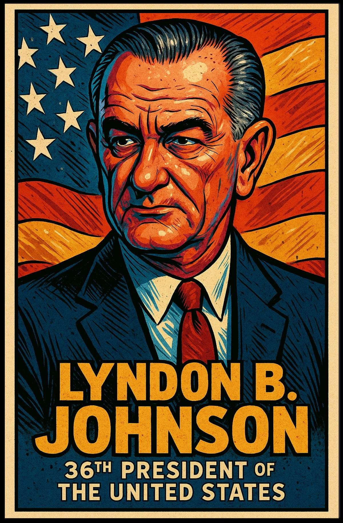 Lyndon B Johnson 36th President Poster Wall Art Decor