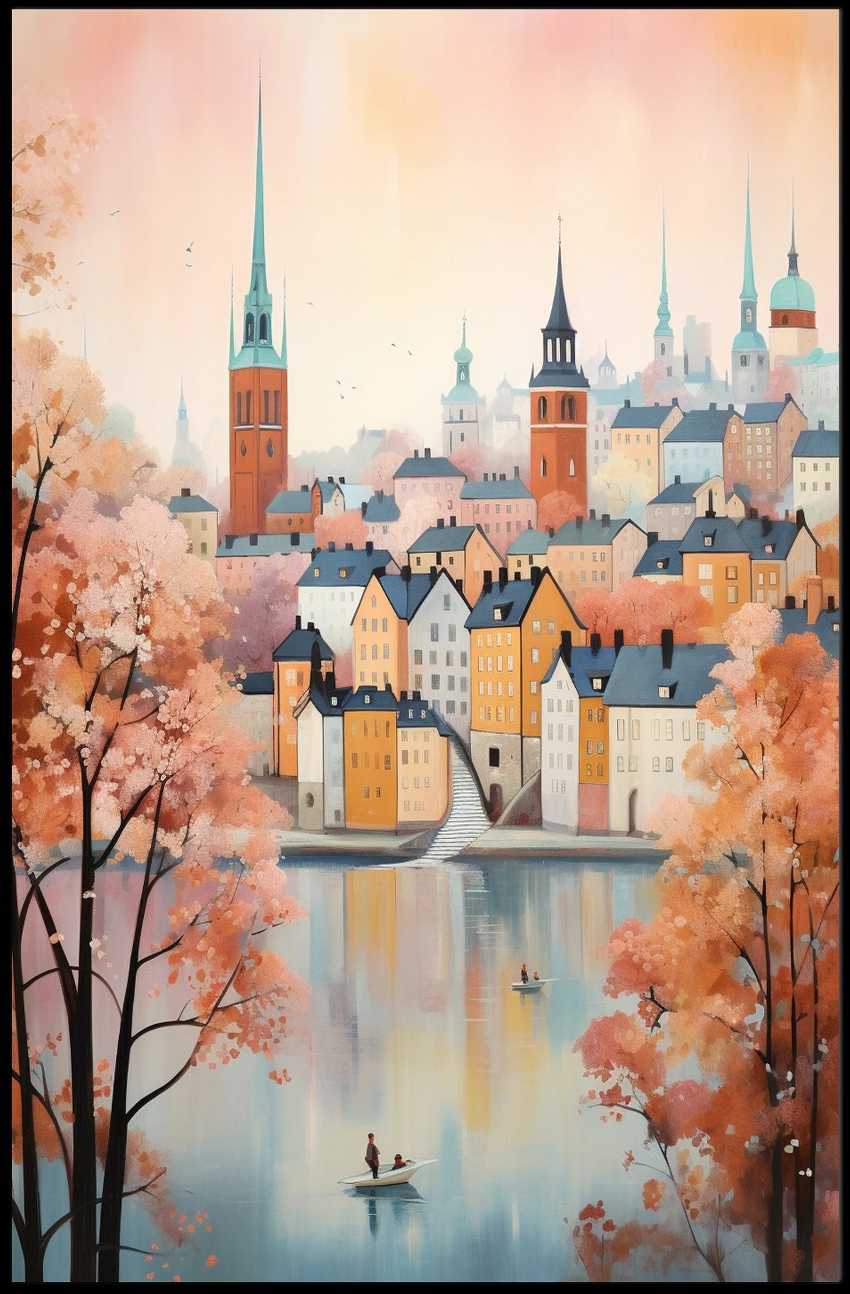 Northern European Waterfront Nostalgia Artistic Cityscape Travel Poster